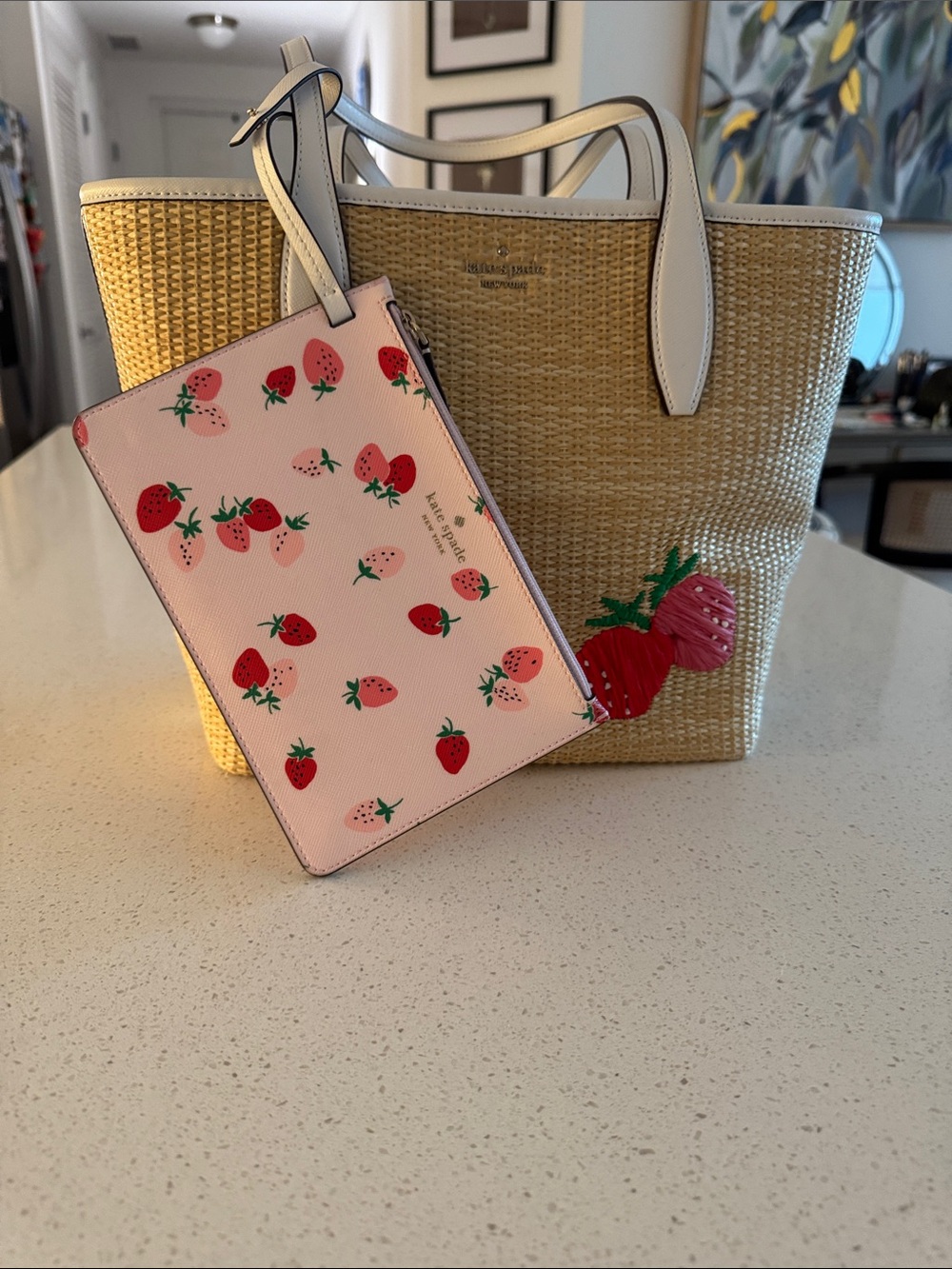 Kate Spade Strawberry Raffia Tote